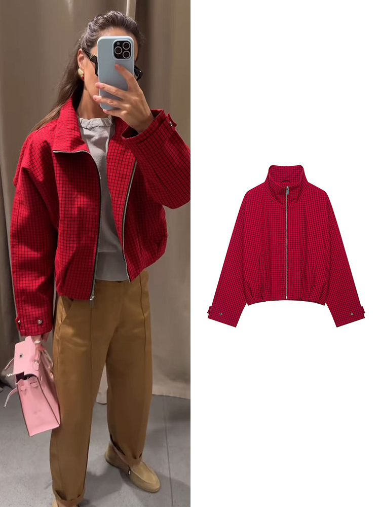 Coat Rack Standing - Chaqueta Bomber a Cuadros para Mujer,