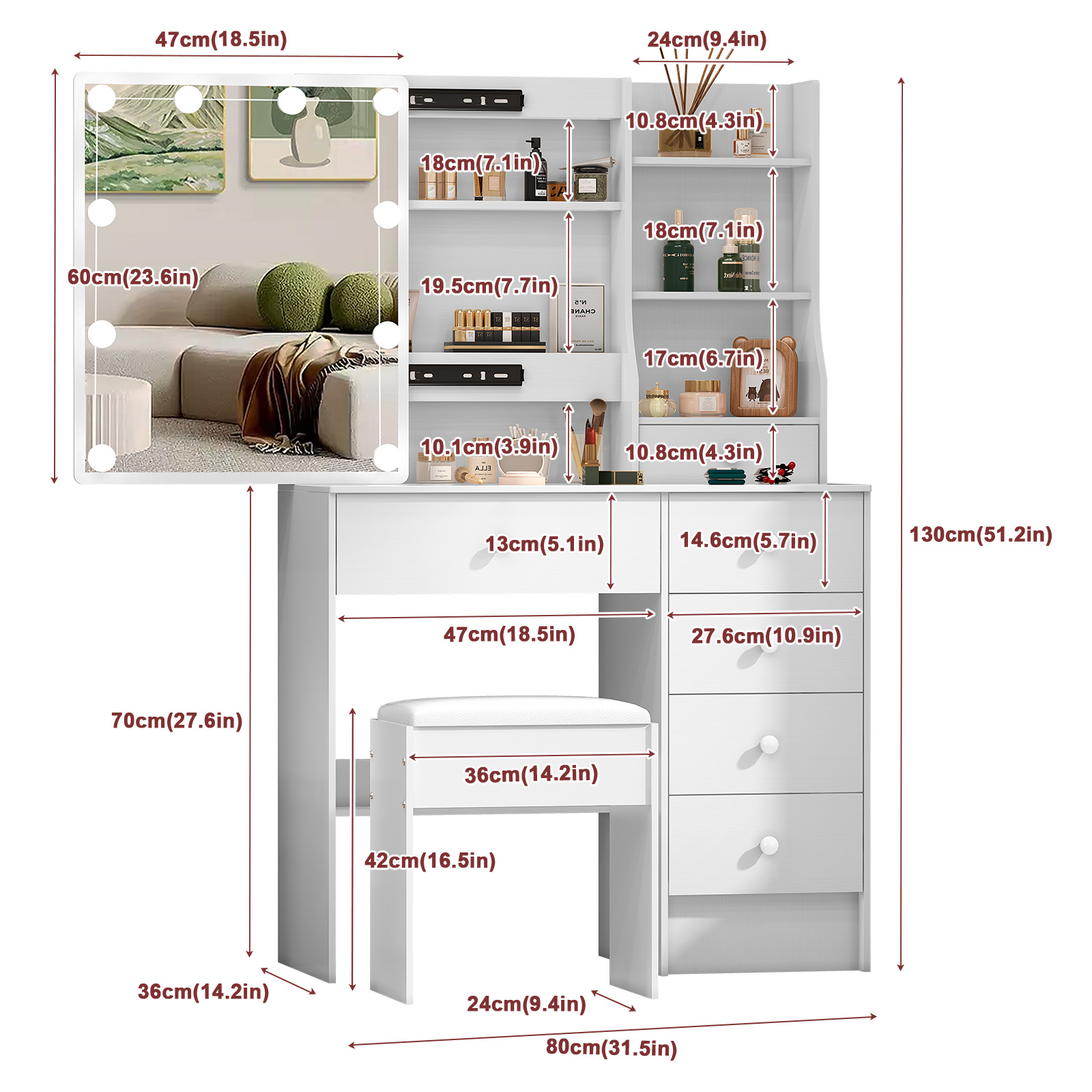 Moderno Set de Tocador Blanco  - Office X Furniture reseña y precio